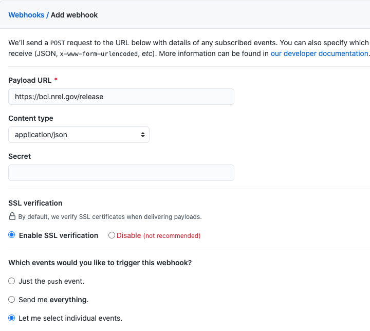 screenshot of the add webhook process